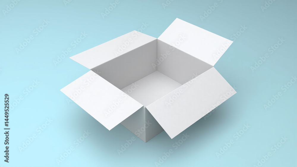 Open Carton Box on Clean Blue Background, Unbranded Blank Mock-up Open Carton Box on Clean Blue Background, Unbranded Blank Mock-up