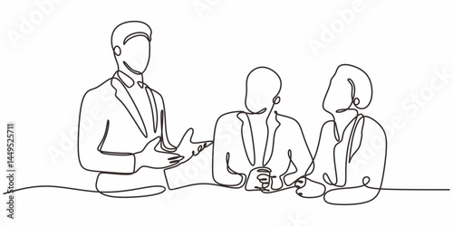 Minimalist One Line Business Speaker. Presentation Workplace Scenario Vector Art.