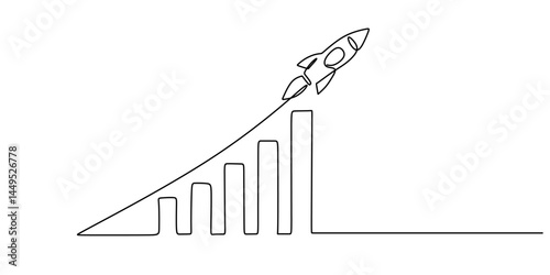 Minimalist Vector Art Rocket Graph. Launching Business Success Symbol.