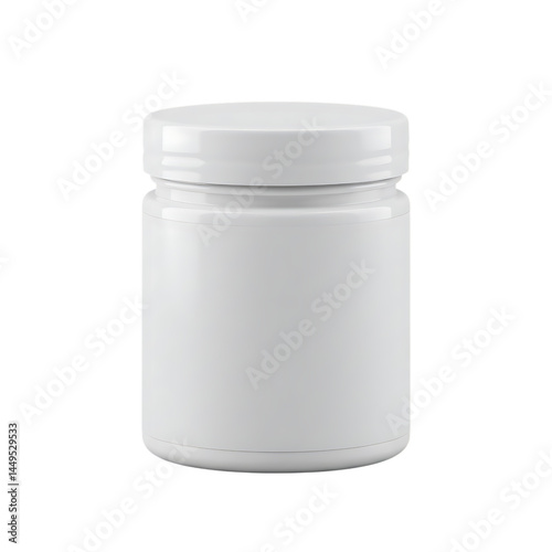 White plastic jar mockup for cosmetic product packaging supplement protein powder cream blank container design on transparent background