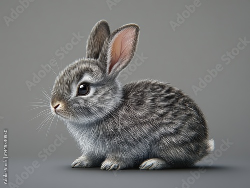 Obraz na płótnie Adorable Gray Rabbit Portrait on Neutral Background Capturing Its Delicate Features and Soft Fur w salonie