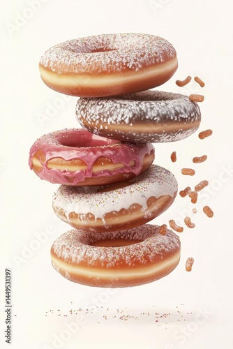 Obraz na płótnie Stack of Delicious Donuts with Sprinkles and Glaze in a Playful Composition w salonie