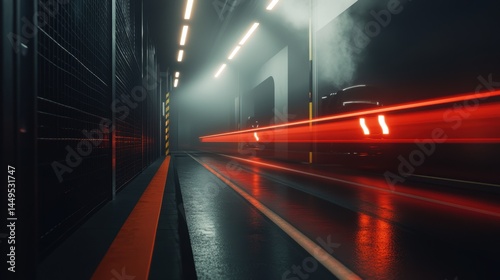 Obraz na płótnie Futuristic tunnel with light trails and industrial design for modern concepts w salonie