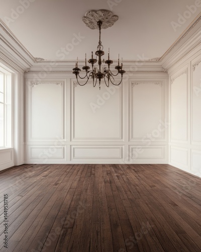 Obraz na płótnie Elegant Interior with Classic Chandelier and Wood Floor in Empty Room for Design Ideas w salonie