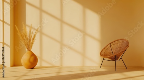 Obraz na płótnie Serene Interior with Natural Light and Minimalist Decor in Warm Earth Tones and Subtle Shadows w salonie