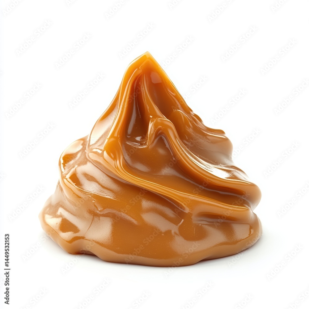 Delicious Caramel Swirl on White Background Perfect for Dessert and Sweet Treat Designs