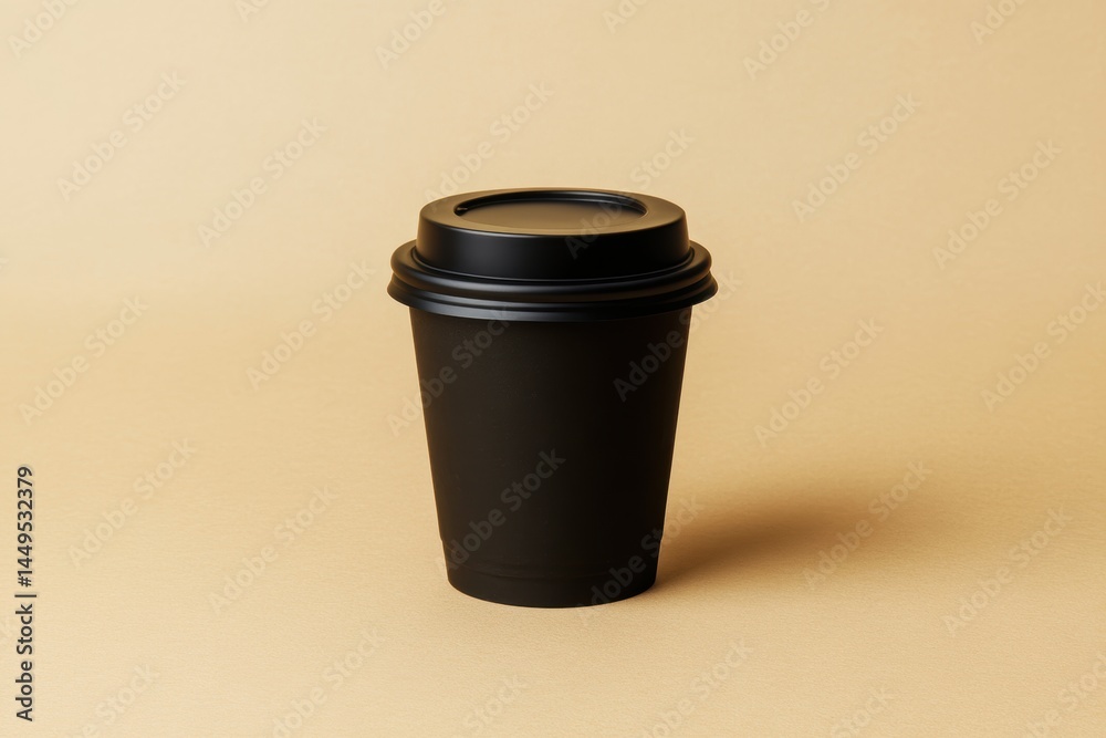 Minimalist Black Coffee Cup on Beige Background for Branding and Mockup Projects