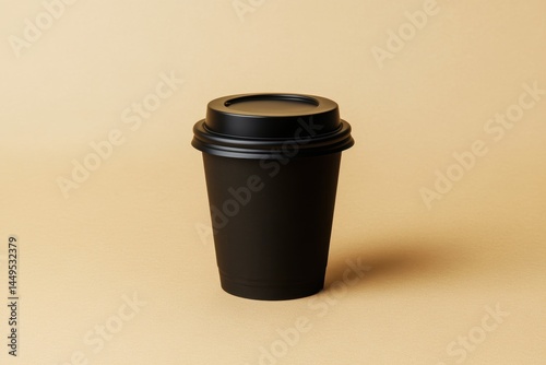Obraz na płótnie Minimalist Black Coffee Cup on Beige Background for Branding and Mockup Projects w salonie