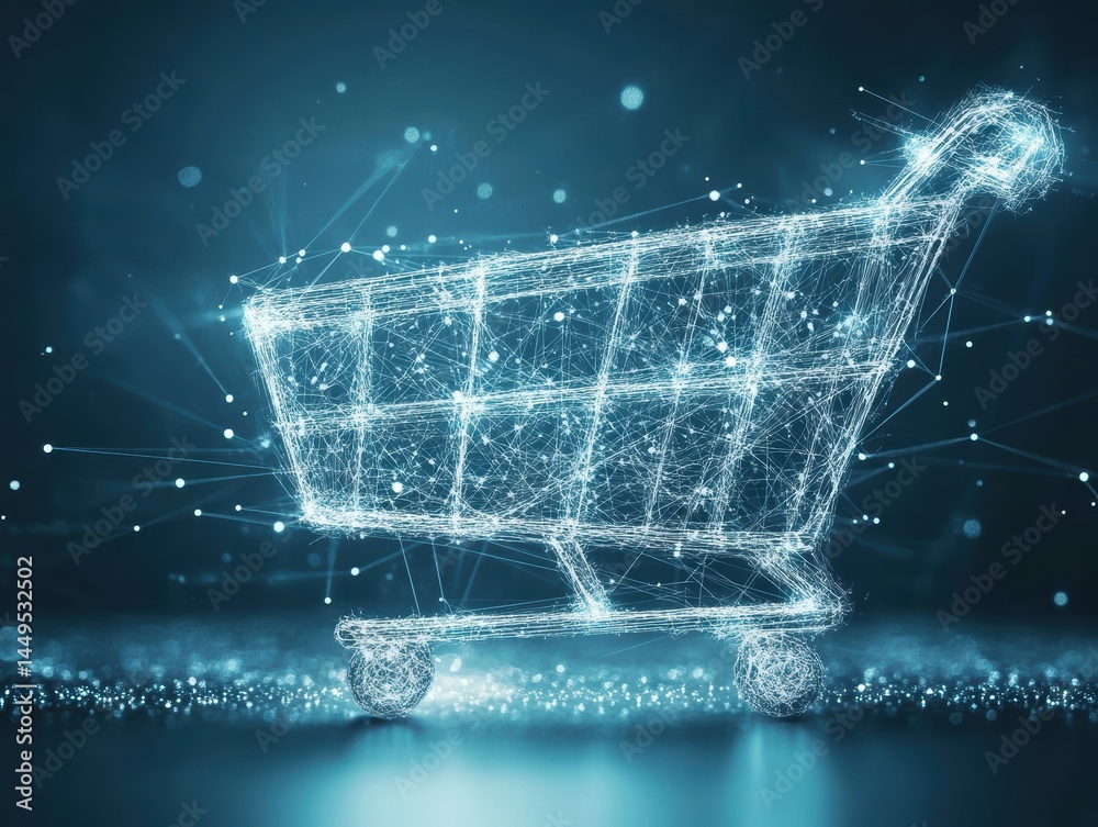 Digital Shopping Cart Concept Representing Online Retail and E-commerce Innovation and Technology