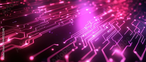 Obraz na płótnie Abstract Technology Background with Glowing Pink Circuit Board Lines and Data Flow w salonie