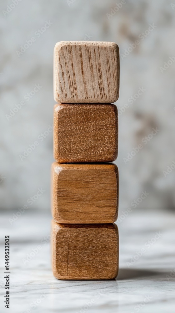 Stack of Wooden Cubes on Marble Surface Showing Texture and Grain for Educational or Creative Concepts