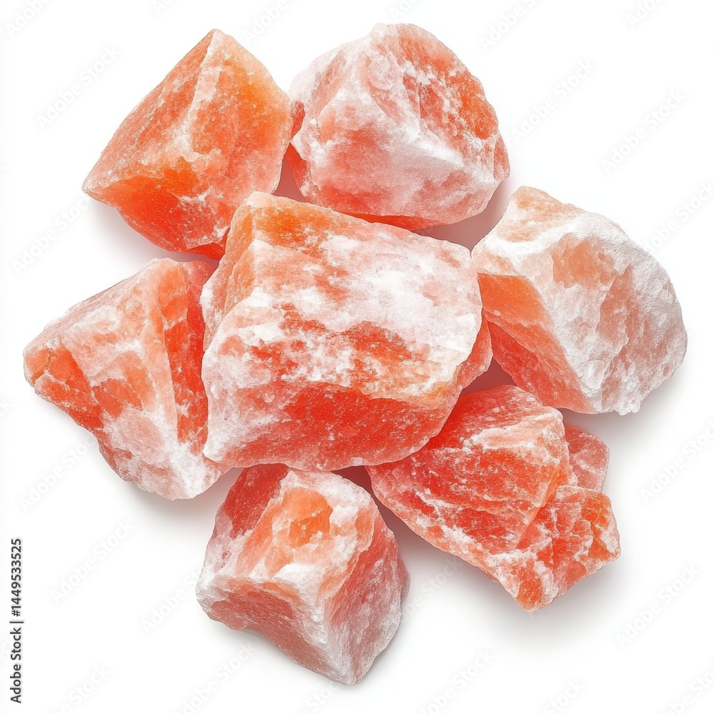 Pile of Himalayan Pink Salt Chunks on White Background Natural Mineral Crystals for Cooking and Spa