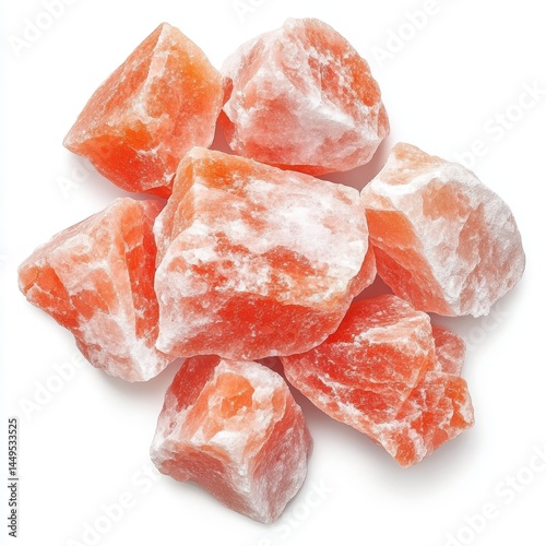 Obraz na płótnie Pile of Himalayan Pink Salt Chunks on White Background Natural Mineral Crystals for Cooking and Spa w salonie