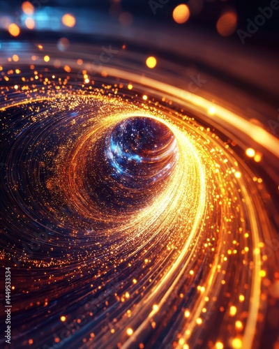 Obraz na płótnie Abstract Light Tunnel with Golden Particles and Blue Center for Futuristic Backgrounds w salonie