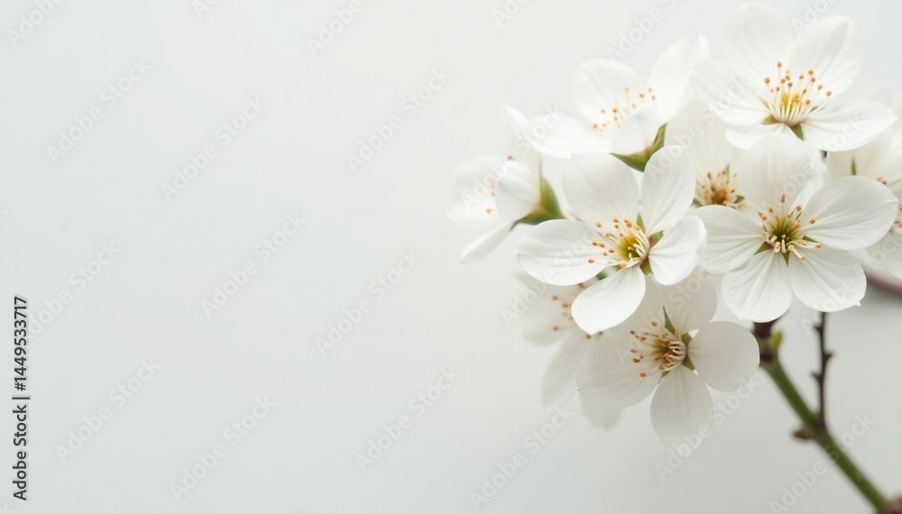 Fototapeta premium Delicate white blossoms against a pure white backdrop , isolated, pure