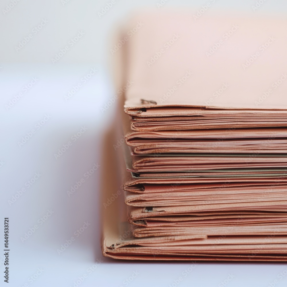 Stack of Manilla Folders on White Table for Business or Office Work Background Concept