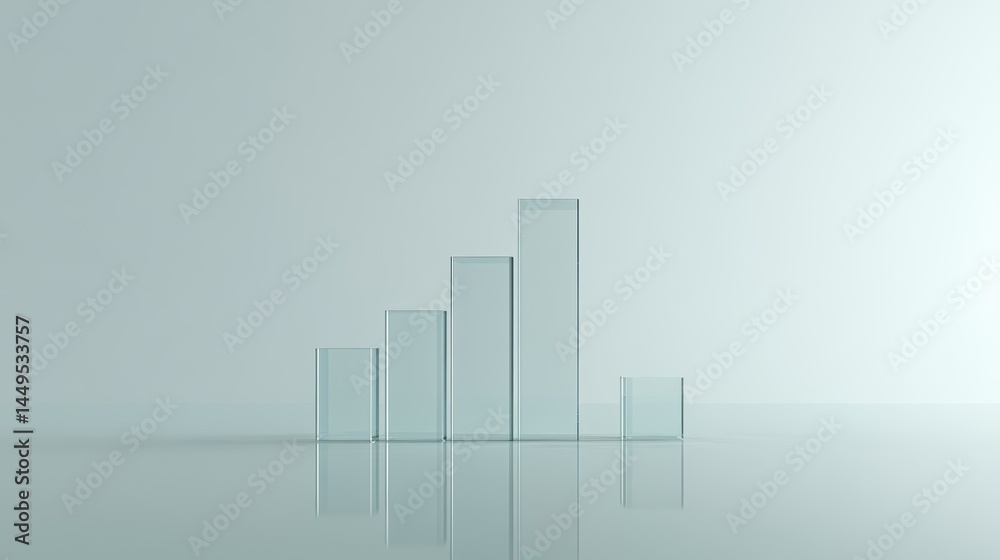 Minimalist Glass Bar Chart Depicting Growth and Progression on a Reflective Surface