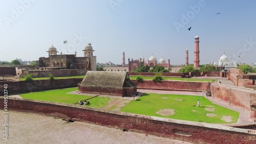 Lahore, Pakistan - 20th october, 2023: zoom in timelapse Lahore Fort, fortified complex in Lahore, Pakistan, comprising mosques, palaces built by Mughal emperors.Historic Walled City.Emperor Akbar era