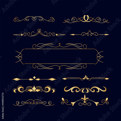 Art Deco Geometric Line Divider Pack in Gold