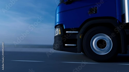 The truck is driving on the highway