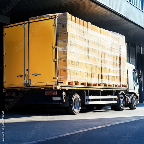 Delivery Truck with Stacked Boxes Ready for Distribution and Transport Logistics Solution