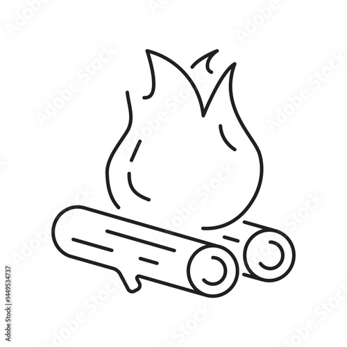 Campfire linear icon isolated on transparent background. Fire line icon. Campfire icon. Vector line Illustration of burning logs and flames. Outdoor camping bonfire and warmth glow. Editable stroke.