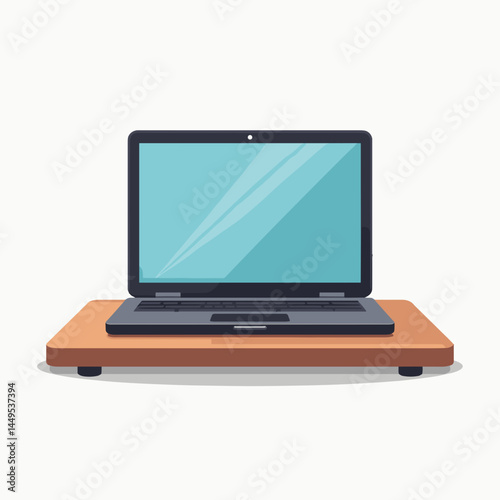 modern laptop on wooden table with reflection