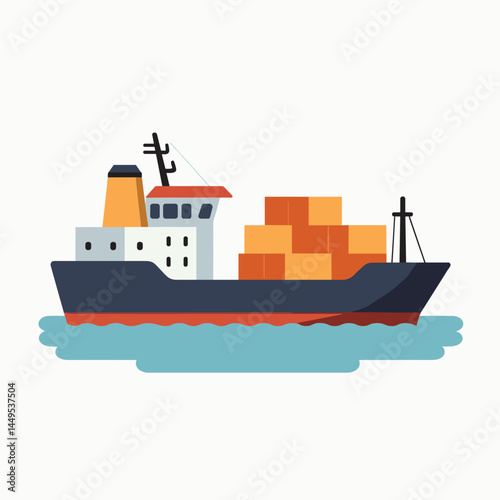 colorful shipping boat with cargo container illustration