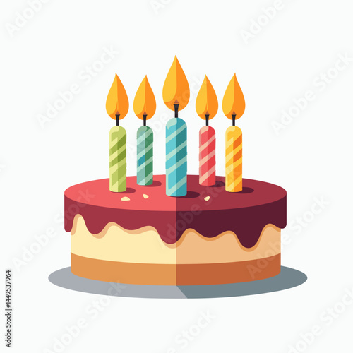 colorful birthday cake with lit candles  vibrant celebration