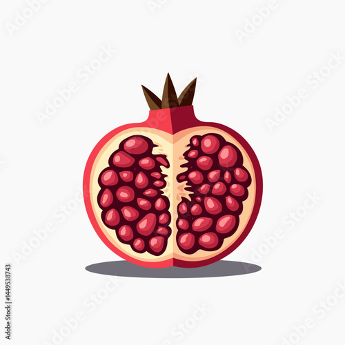 vibrant red pomegranate with juicy pink interior  fruit illustration