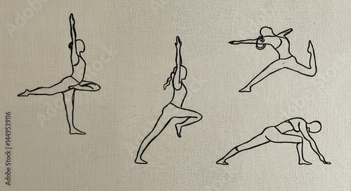 Minimalist Black-and-White Yoga Pose Drawings on Clean Background