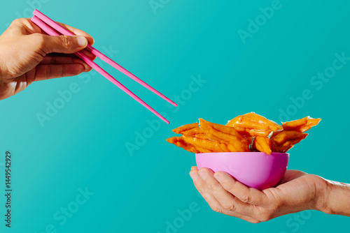 man about to take a boneless chicken foot