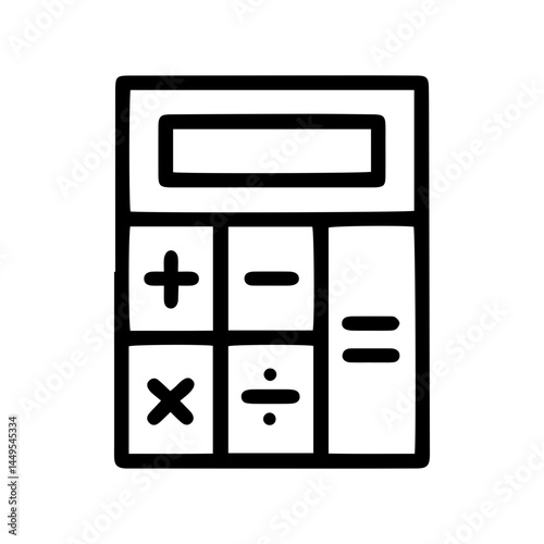 Calculator (outline style). A basic calculator with arithmetic operation symbols symbolizes calculation, mathematics, or finance. Represents performing numerical computations, solving equations