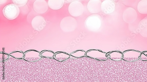 Pink Glitter Background with Silver Chain Link