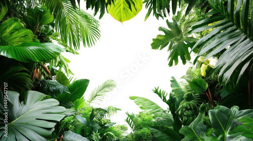 Lush Green Tropical Foliage Framed Against A Transparent Background For Natural Aesthetic