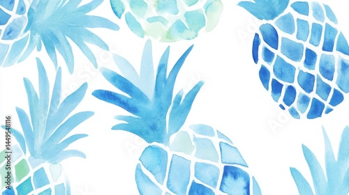 Whimsical Watercolor Pineapples in Light Blue Hues