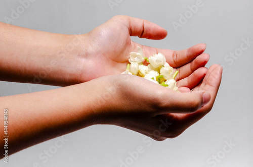 Jasmine petals on a grey background
