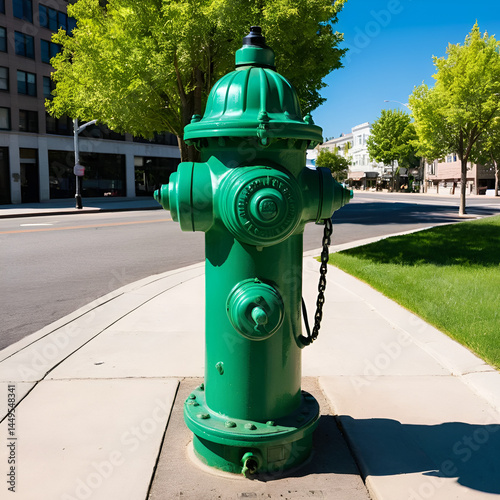 green fire hydrant on a sunny day