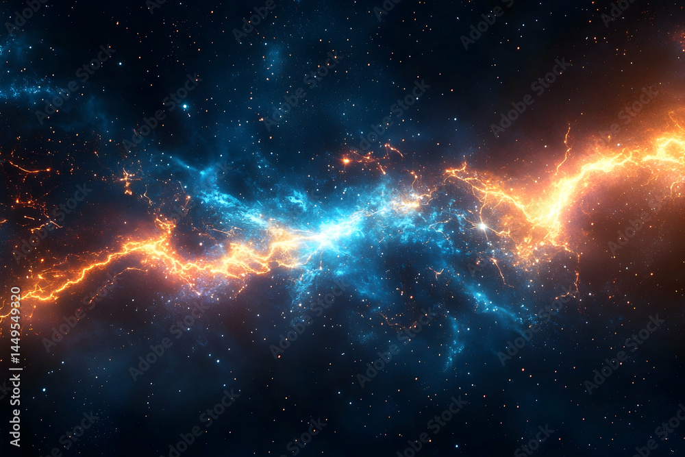 Fototapeta premium Stunning cosmic lightning: vibrant blue and orange nebula in space