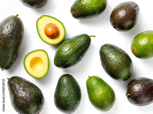 Fresh dark green avocados with bumpy skin, closely arranged, highlighting their texture and natural appearance