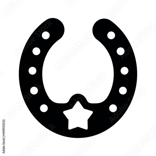 Black horseshoe icon silhouette with star cutout vector