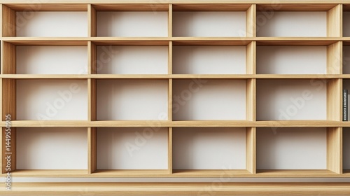 Wallpaper Mural Minimalist contemporary wooden bookshelves or bookcases with empty shelves in a modern clean home or office interior design. Versatile storage and display solution for books decor and organization Torontodigital.ca