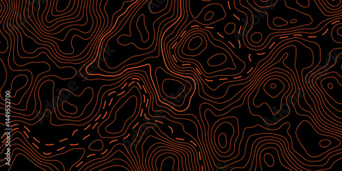 Abstract Orange and black background topography map Topographic map patterns, topography line map. Vintage outdoors style. Topographic Map Seamless Pattern. Abstract pattern with circle.