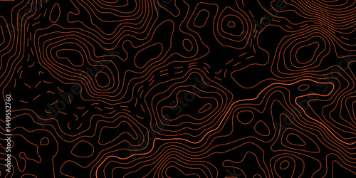 Abstract Orange and black background topography map Topographic map patterns, topography line map. Vintage outdoors style. Topographic Map Seamless Pattern. Abstract pattern with circle.
