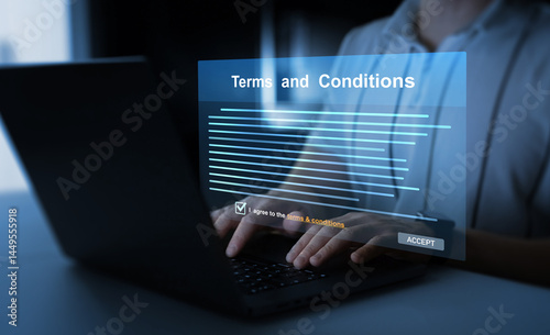 Terms and conditions for employers concept.Digital contract that describes the terms and conditions for work.Law and rules in company.  photo