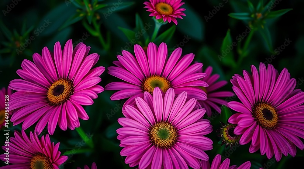 Softly falls the evening dew on Surfinia purple flowers, nature, flower field . Vibrant purple flowers adorned with dew drops, showcasing nature's beauty and freshness.

