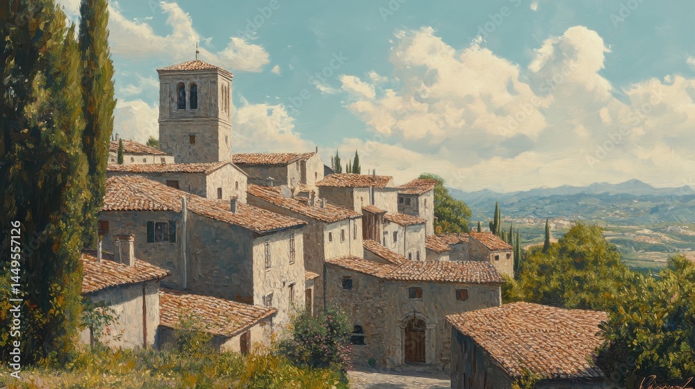 Obraz premium beautiful oil painting of an old mediterranean european town