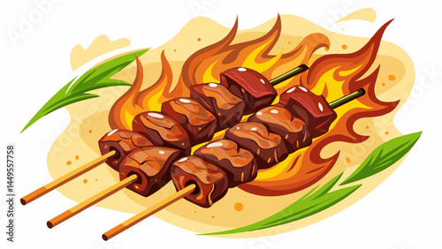 Flavored with Brazilian spices and fire-grilled.
These beef skewers are a feast for the eyes.
Minimal layout with a white background.
Perfect for vibrant and tasty vector designs.

