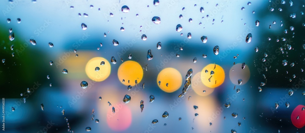 Raindrops on glass obscure background lights with bokeh effect Raindrops on glass obscure background lights with bokeh effect