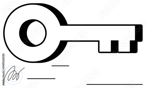 Black-and-white key illustration with bold lines symbolizing access, solutions, and security concepts. Ideal for access control, security, unlocking, encryption, solutions gateways keys. Flat